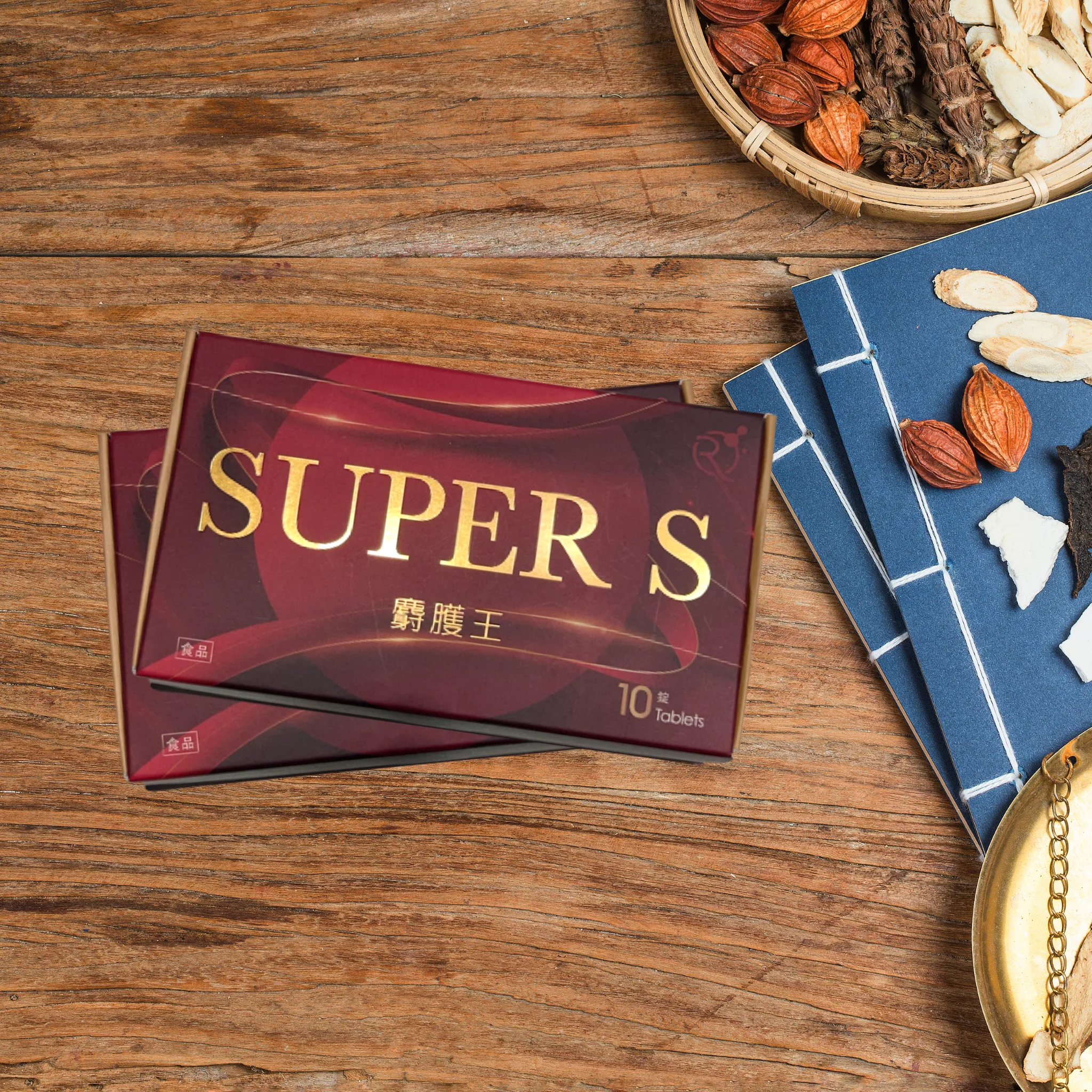 尚恩國際有限公司所開發的植萃保健食品,針對男性攝護腺保養所開發的Super-S,外包裝盒的產品展示照片
